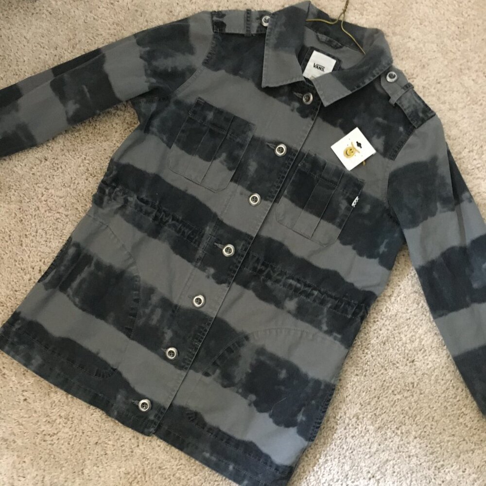 VTG Y2K 100% Cotton Vans Black & Grey Stripe Utility Jacket M Streetwear - Picture 14 of 16
